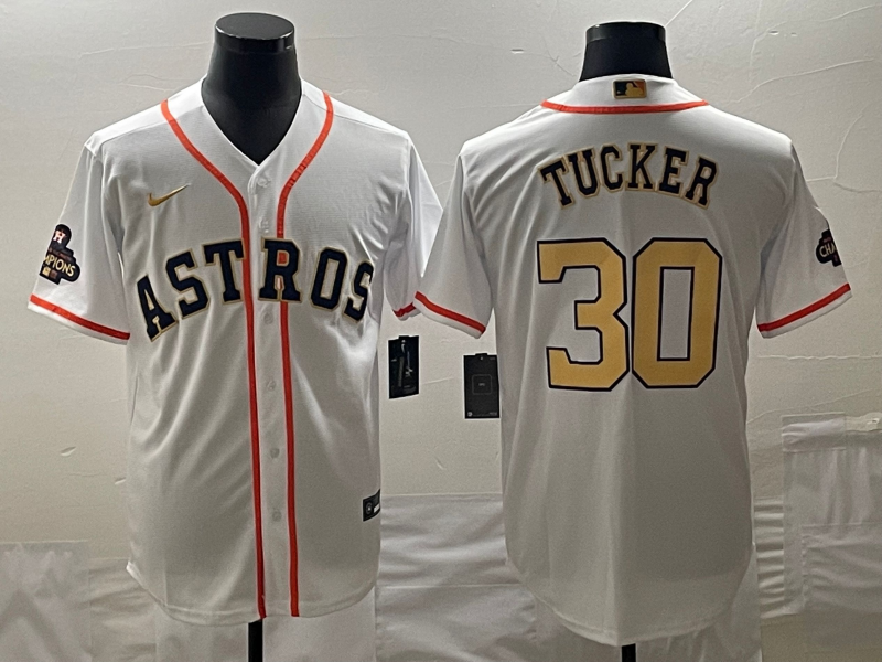 Men's Houston Astros Kyle Tucker #30 White/Gold 2023 Gold Collection Jersey